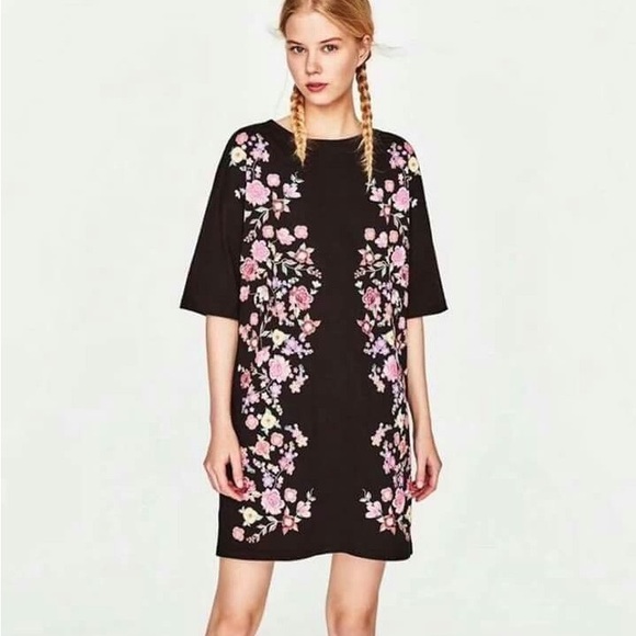 Zara Dresses & Skirts - Zara Rubberized Floral T-Shirt Dress